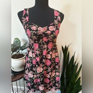 Forever 21 Black Floral Mini Dress with Pink Roses